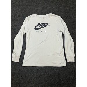 Jordan‎ Boys White Jumpman Nike Swoosh Long Sleeve Graphic T-Shirt Size L 12-13Y